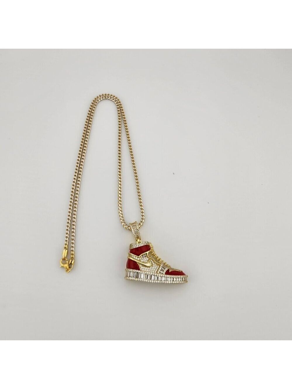 Brand New Sterling Silver 925 Red Cz Sneaker Necklace - Picture 4 of 12
